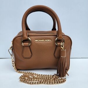 Michael Kors Pebbled Leather Golden/Brown Medium Satchel Chain Crossbody Bag